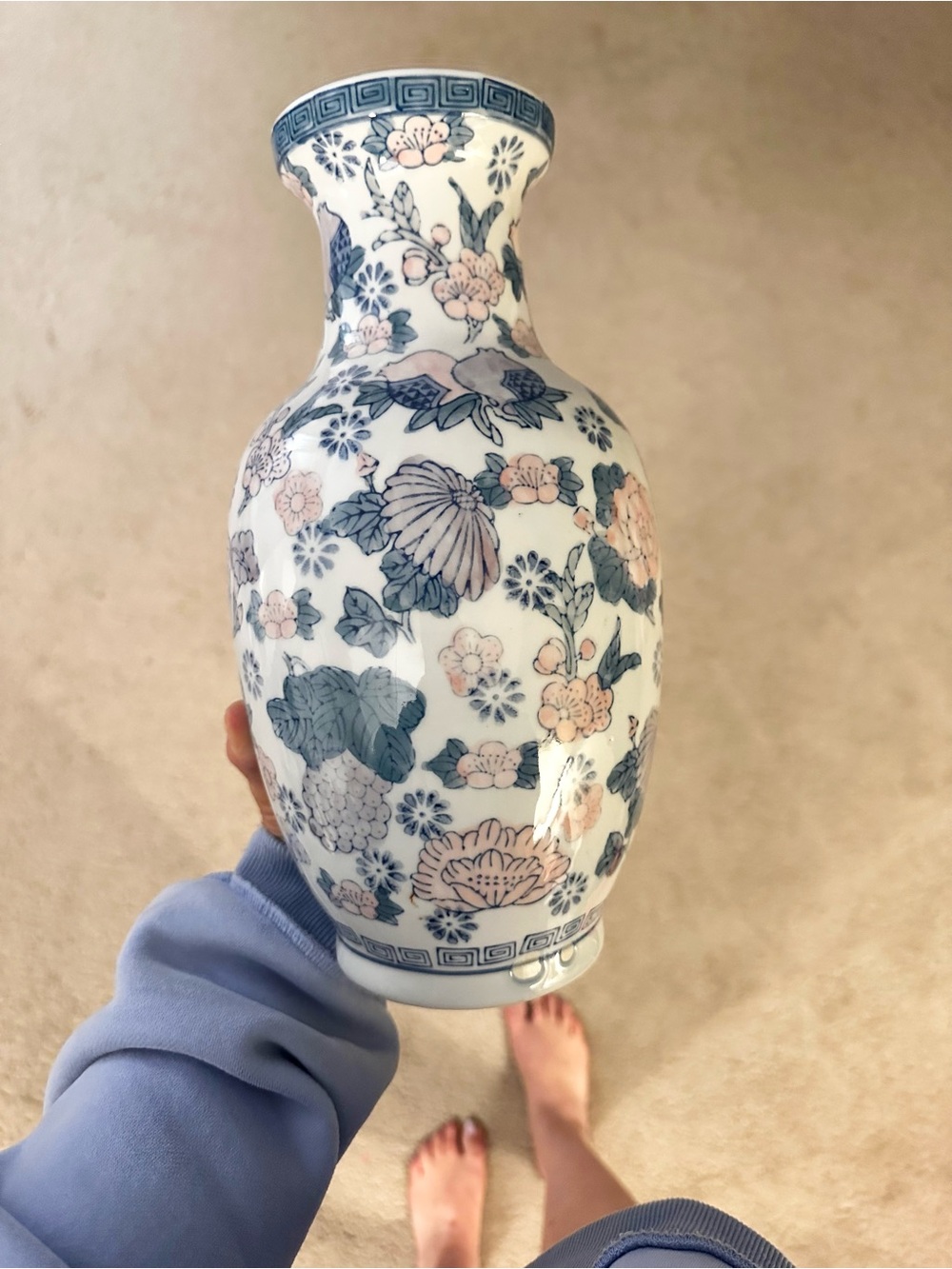 Blue and Pink Floral Porcelain Vase